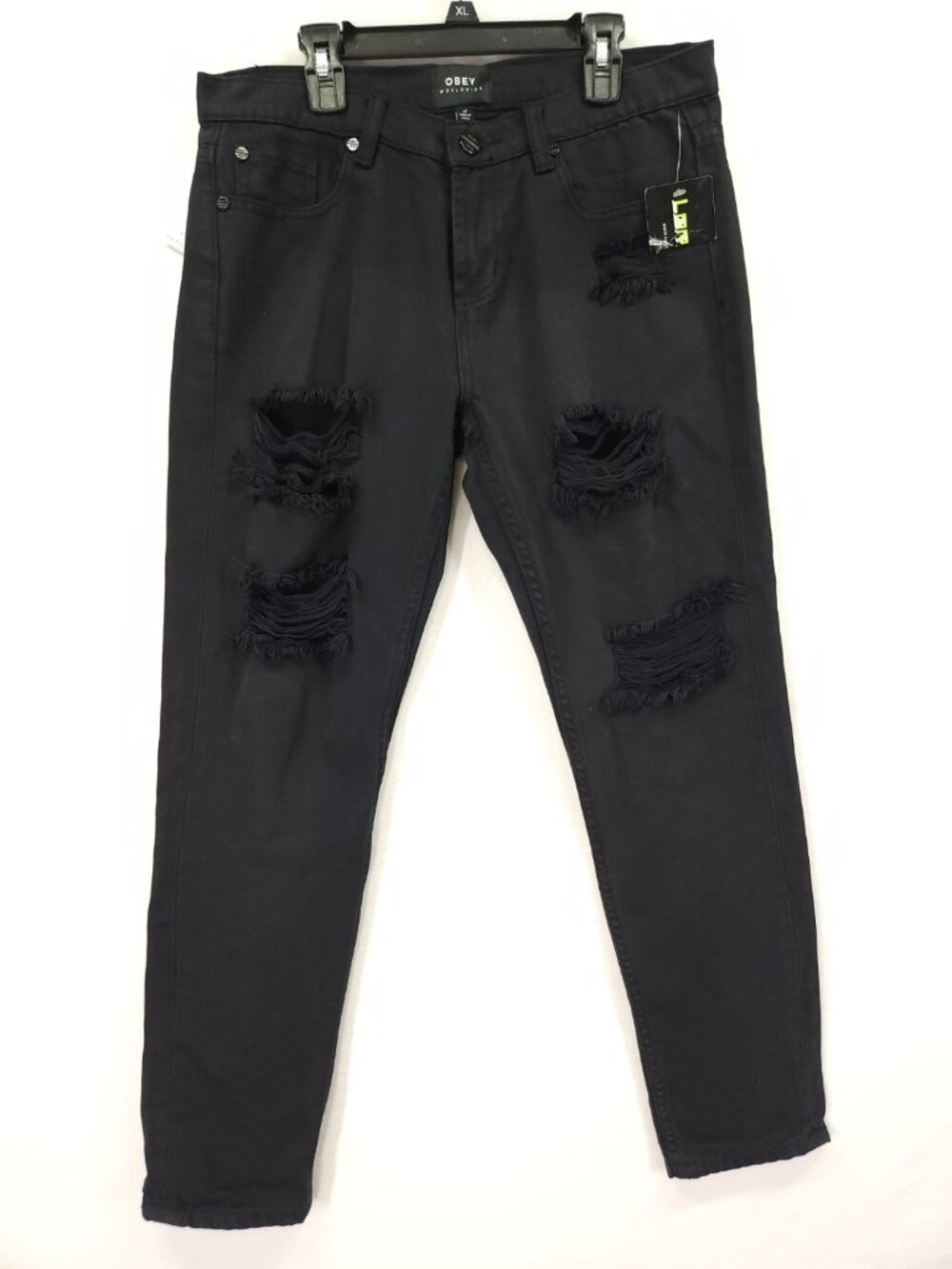 Obey The Nemesis Black Heavily Distressed Ripped Denim Jeans Size 31x27 (tag27)